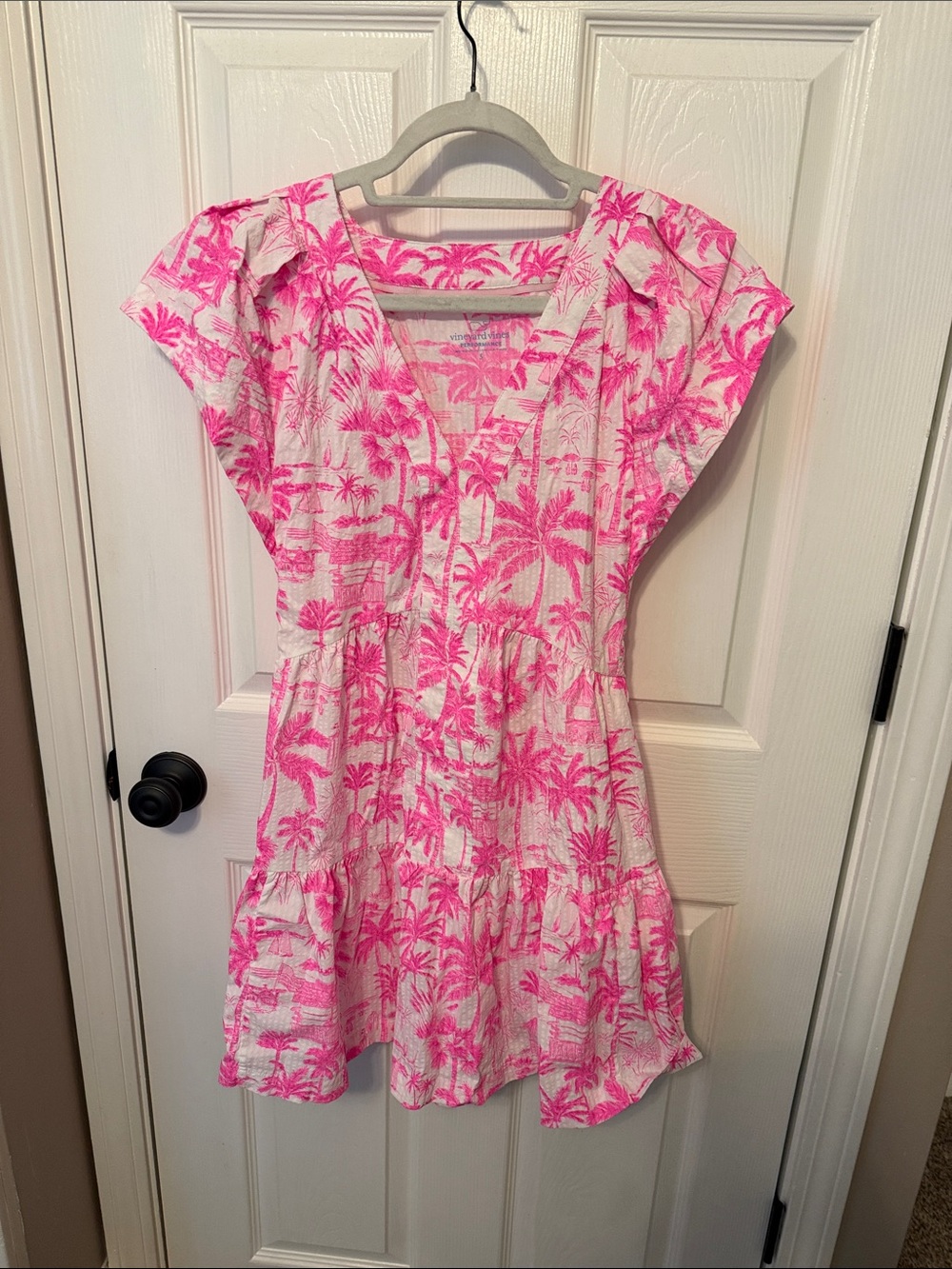 Womens Pink Palm-Print Tiered Dress - Lightweight Summer Style